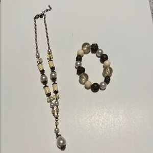 Cream and Gold Vintage Necklace with Pendant